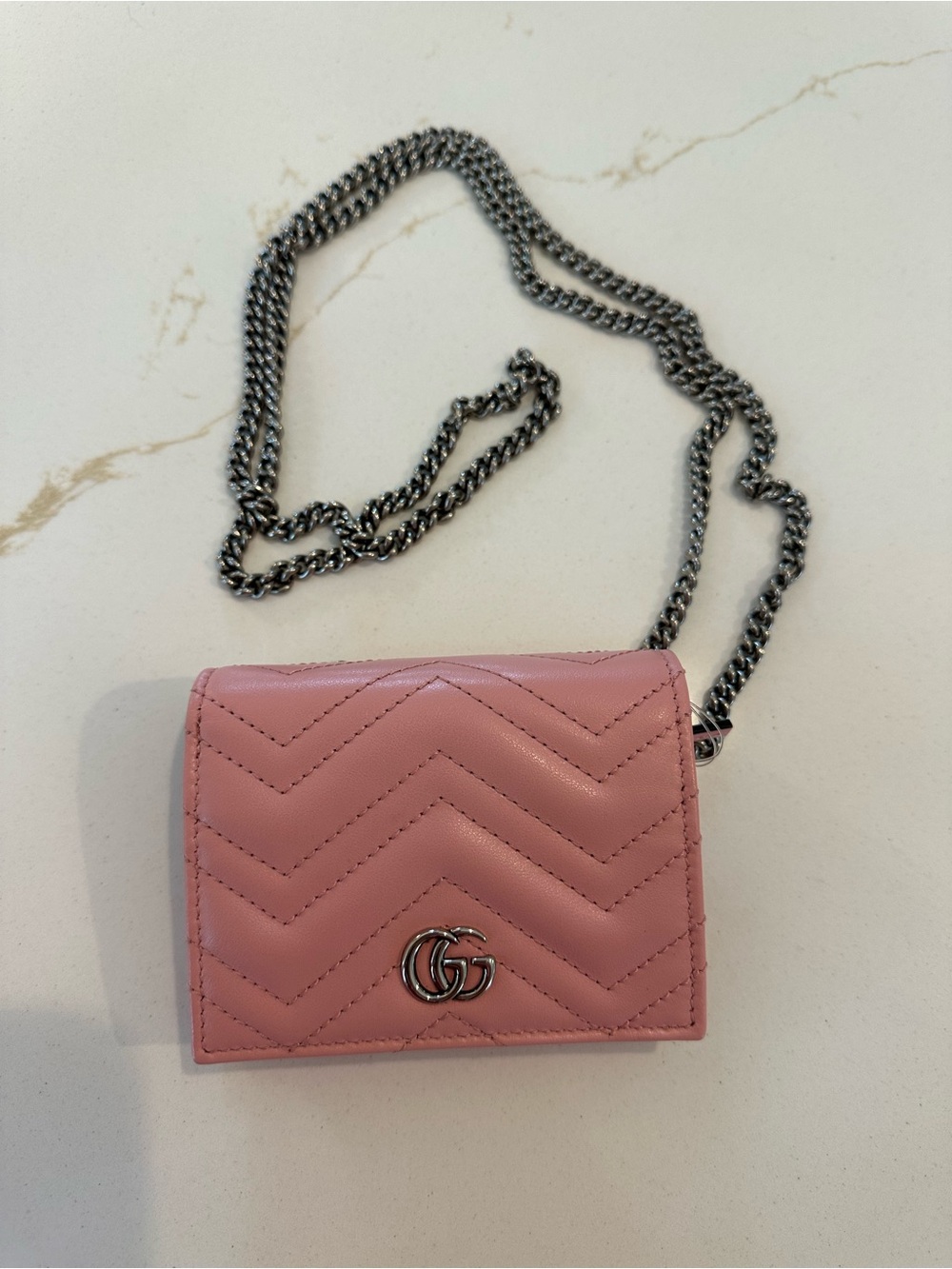 Gucci Pink Quilted Mini Crossbody with Silver Chain